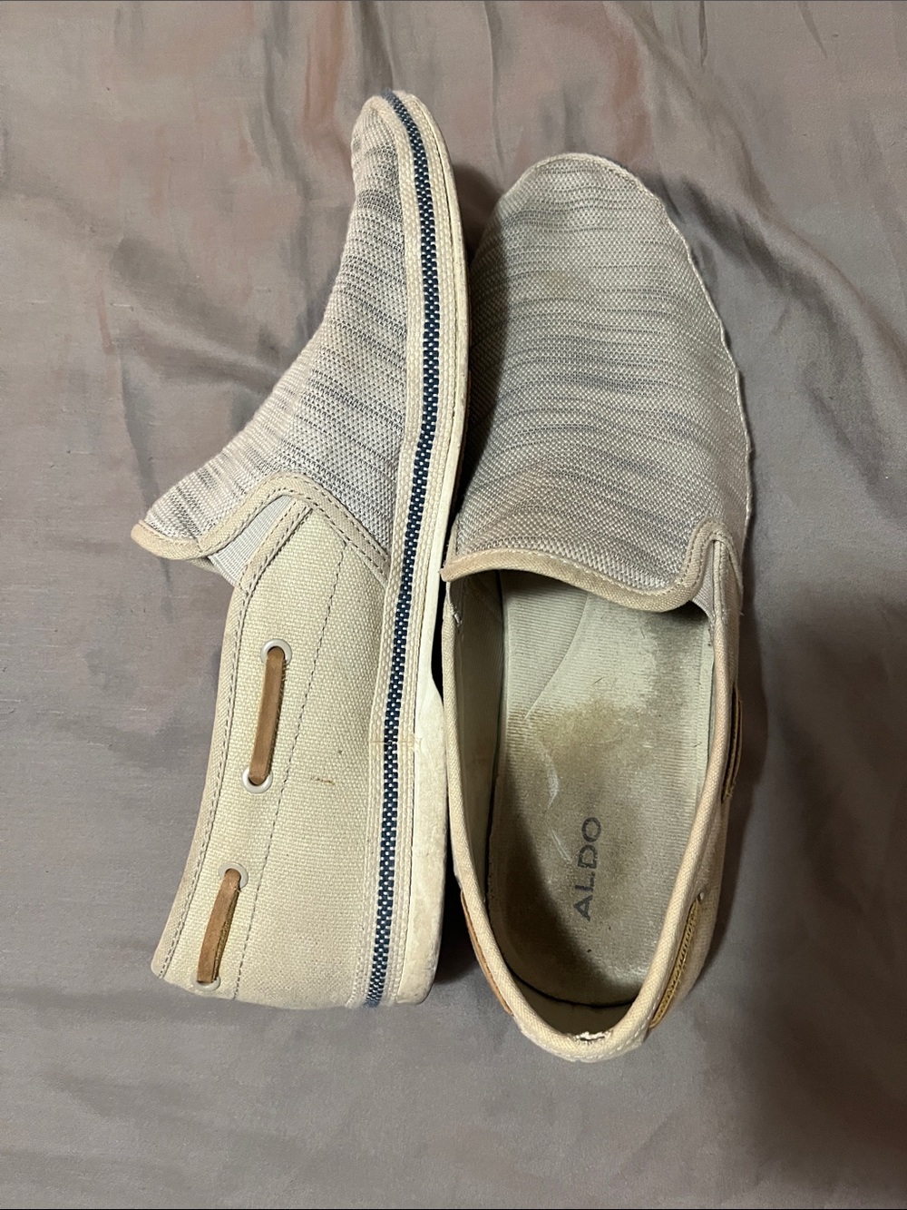 ALDO Men's Slip-On Loafers in Light Beige with Navy Trim